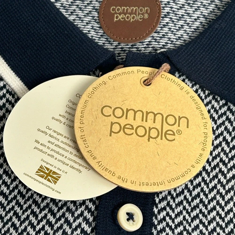 Blue and White Polo Shirt with Geometric Pattern - Picture 10 of 12